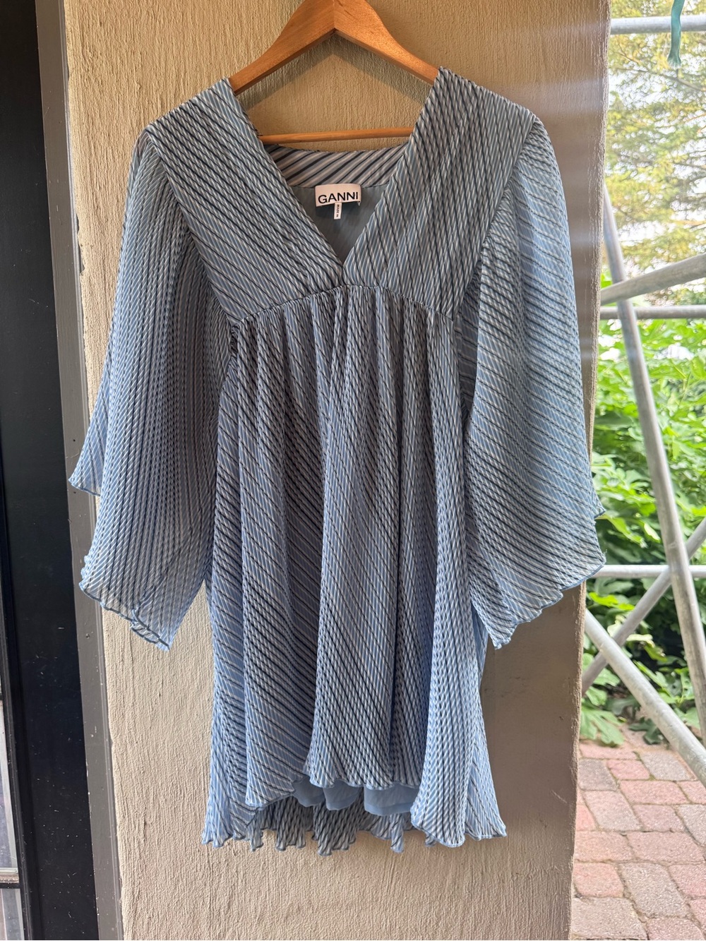 Ganni Light Blue Georgette Pleated Mini Dress